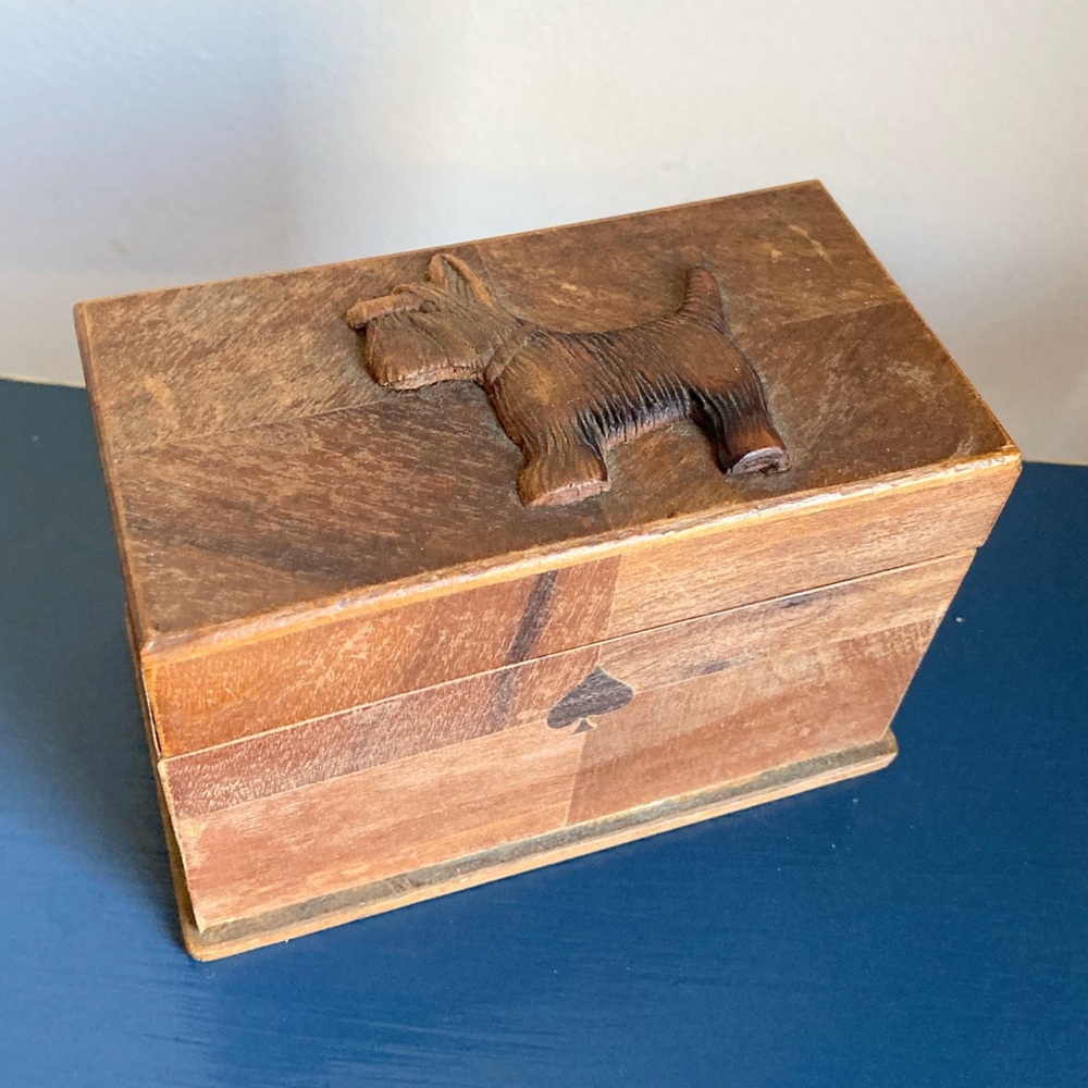 Vintage Scottie Dog Scottish Terrier Wooden Playing Card Box